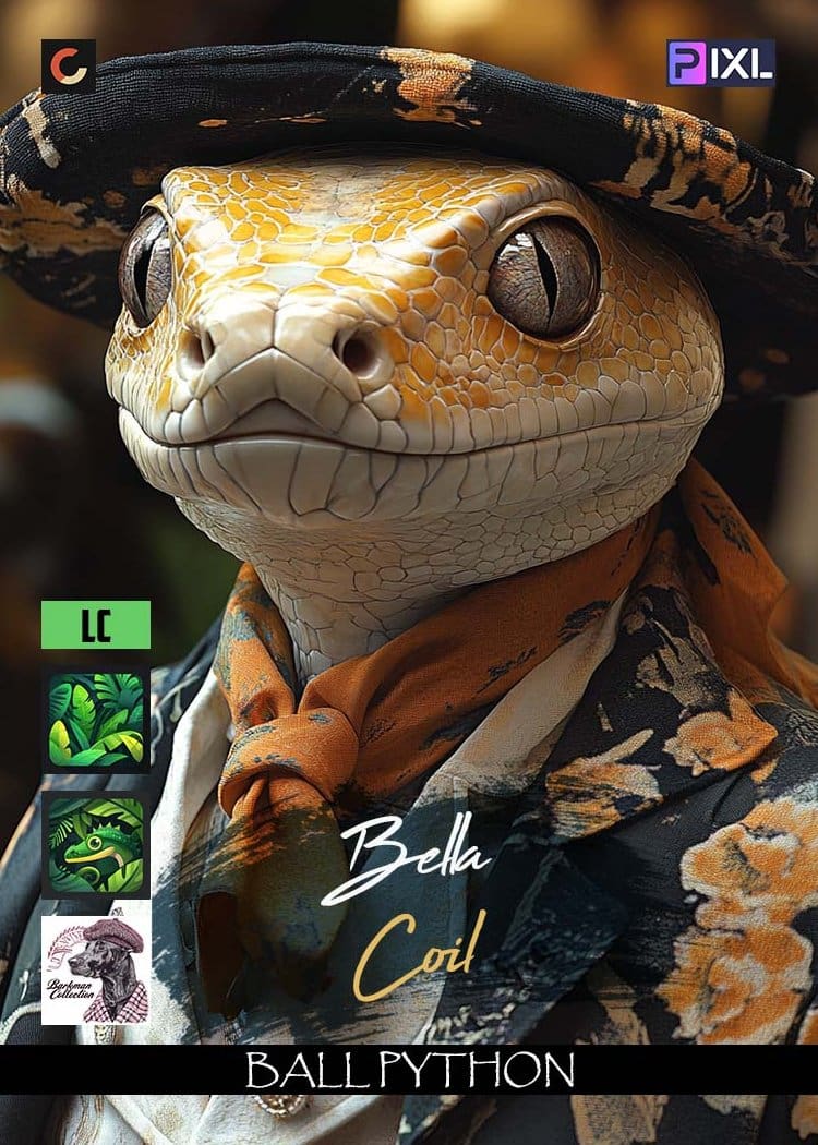 Stylized Ball Python trading card from the Barkman Collection