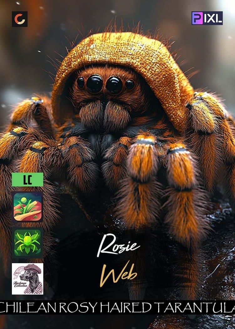 Stylized Chilean Rosy-Haired Tarantula trading card from the Barkman Collection