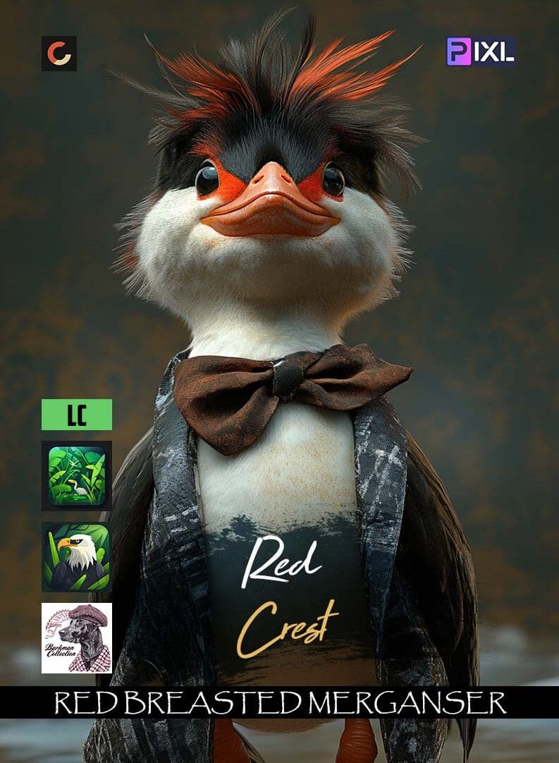 Stylized Red-Breasted Merganser card from the Barkman Collection